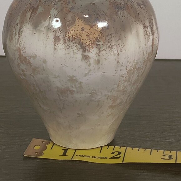 Artist signed narrow neck vase with exquisite glazing in gold, brown & tan. - Picture 8 of 10